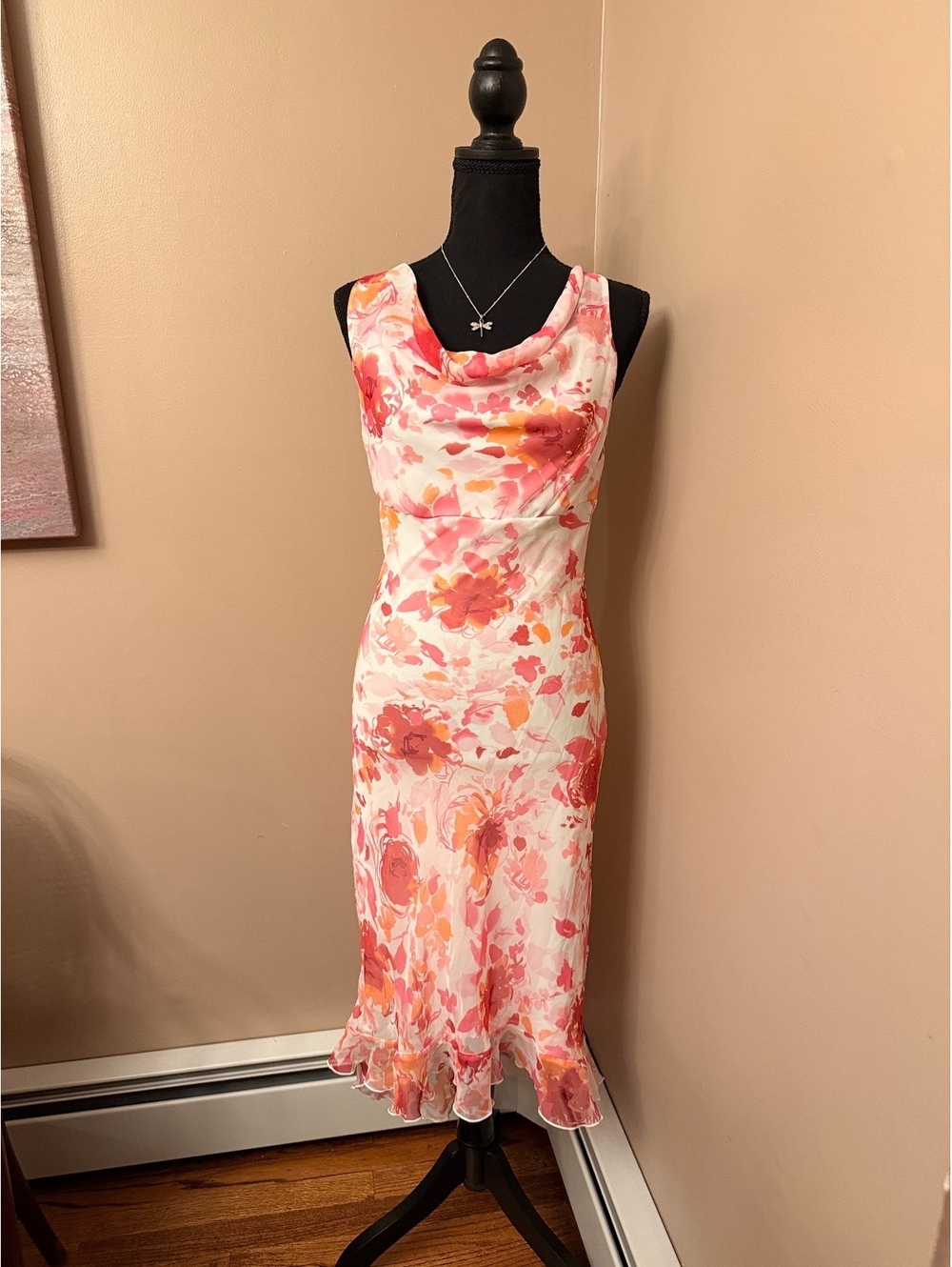 B. Smart Floral Midi Dress Size 5/6 Pink Orange White